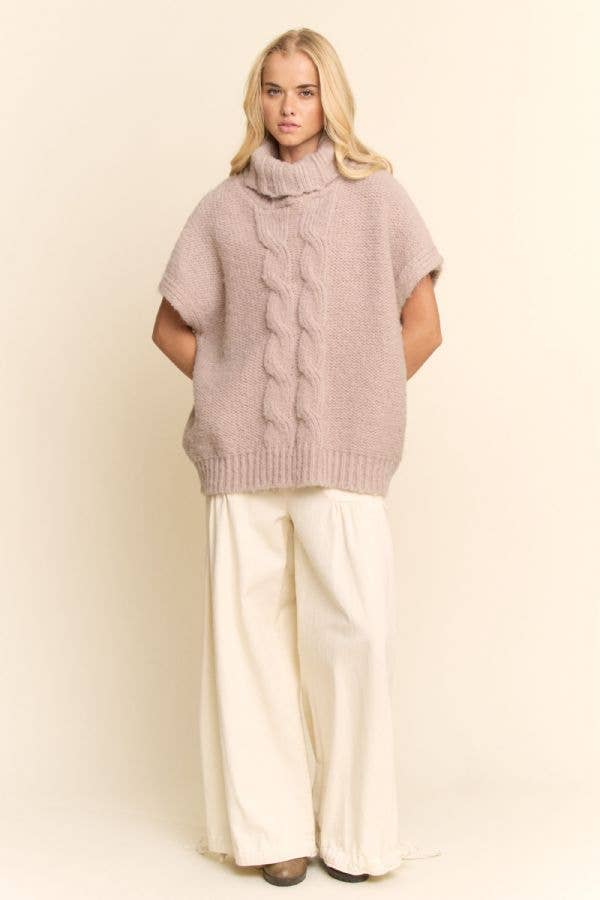 Taupe CABLE KNIT MOCK NECK SWEATER VEST for wholesale on Faire6