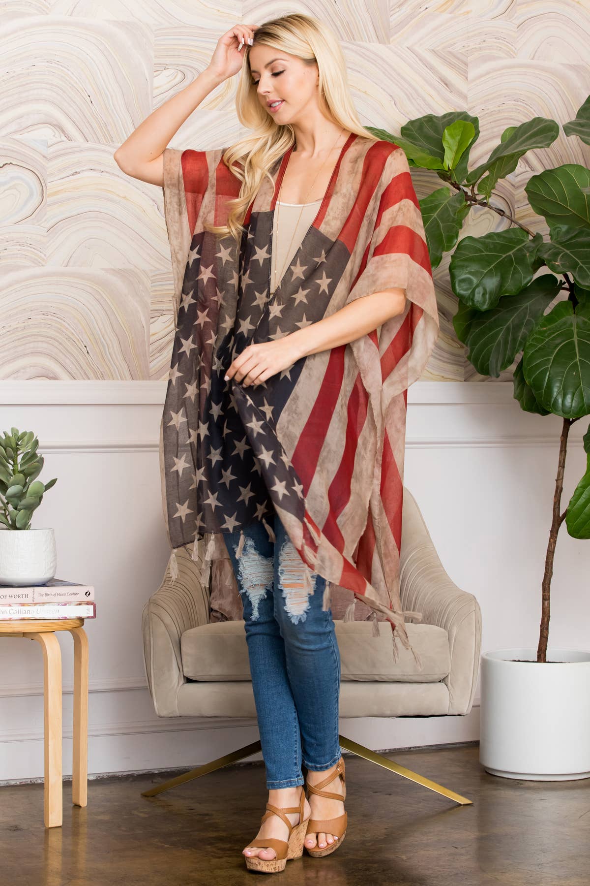 MYS Wholesale Inc - Wholesale Kimono - Women's - Vintage USA Flag Print Kimono3