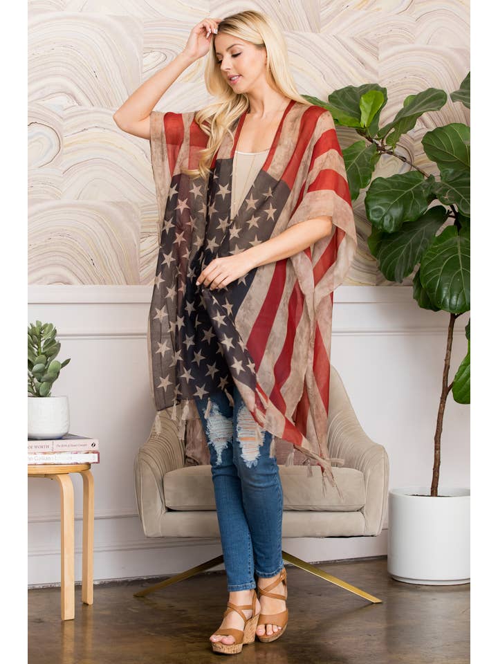 MYS Wholesale Inc - Wholesale Kimono - Women's - Vintage USA Flag Print Kimono3