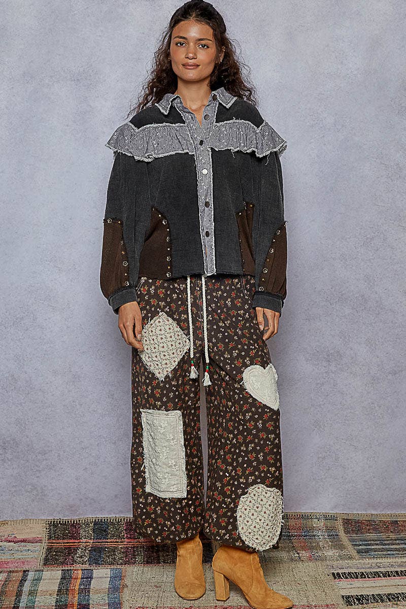 Pol Clothing - Vente Chemise à col boutonné – femme - Chemise à manches ballon en double gaze imprimée à fleurs en solde23