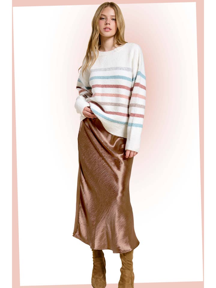 La Miel - Wholesale Skirt - Women's - JDP4232-Dressy Satin Long Panel Silhouette Skirt4