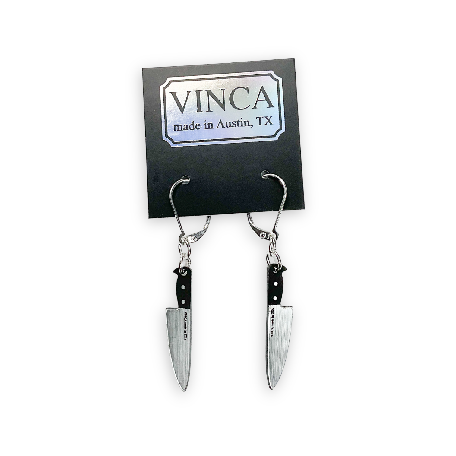 Vinca - Wholesale Dangle Earrings - Tiny 1” Chef's Knife Dangle Earrings in Silver1