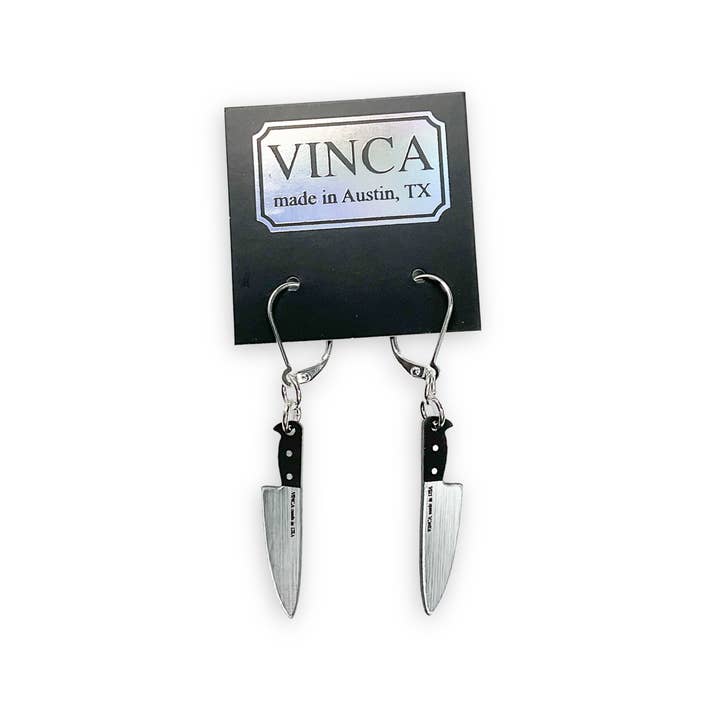 Vinca - Wholesale Dangle Earrings - Tiny 1” Chef's Knife Dangle Earrings in Silver1