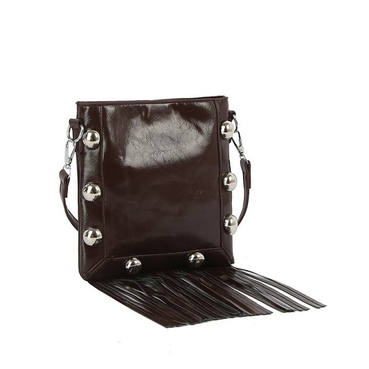 Collections by Fame Accessories - Wholesale Crossbody bag – Women's - Dome Studded And Fringe Crossbody Bag1