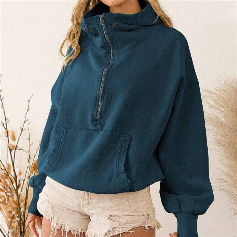 kycozy – Großhandel Hoodie – Damen – Langarm-Kapuzenpullover mit Reißverschluss und Kordelzug6