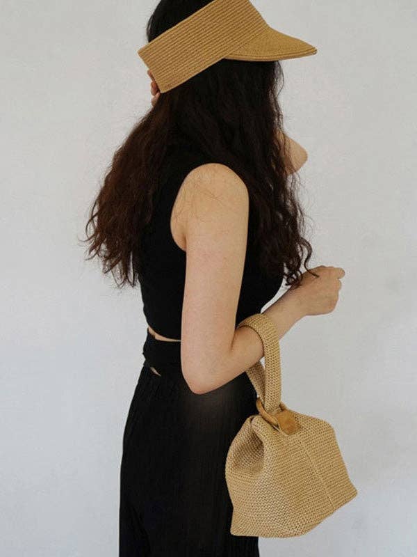 KHAKI Casual Simple Weave Handbag for wholesale on Faire4