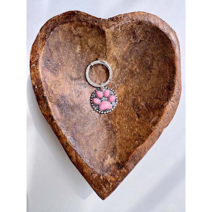 Boho Ranch Shop - Wholesale Keychain - Women's - Dog Paw Stone Round Metal Pendant Keychain2