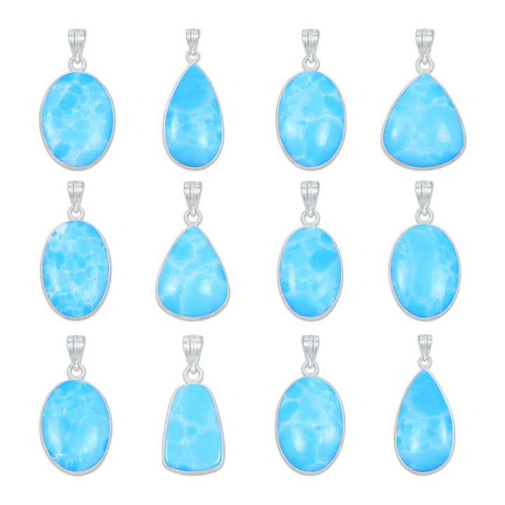 Handmade Jewels - Wholesale Individual Charm/Pendant - Larimar (Created) Minimalist Pendants - Handmade, Silver-Plated Brass, Wholesale Fashion Jewelry