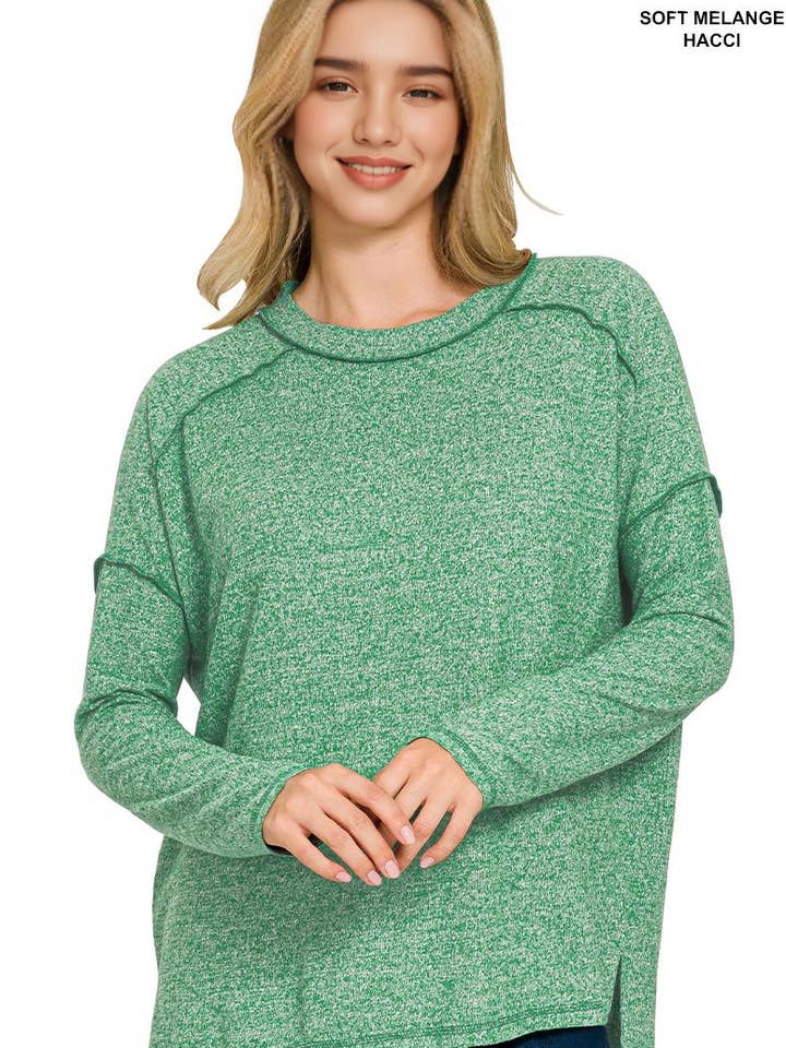 .0915 Blød Melange Hacci Eksponeret Søm Hi Low Tee SI-28725 for engroshandel hos 42POPS