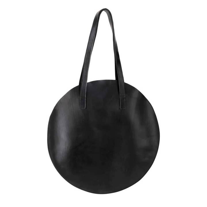 Sac rond en cuir fait main | Noir pour la vente par Jerusalem Sandals