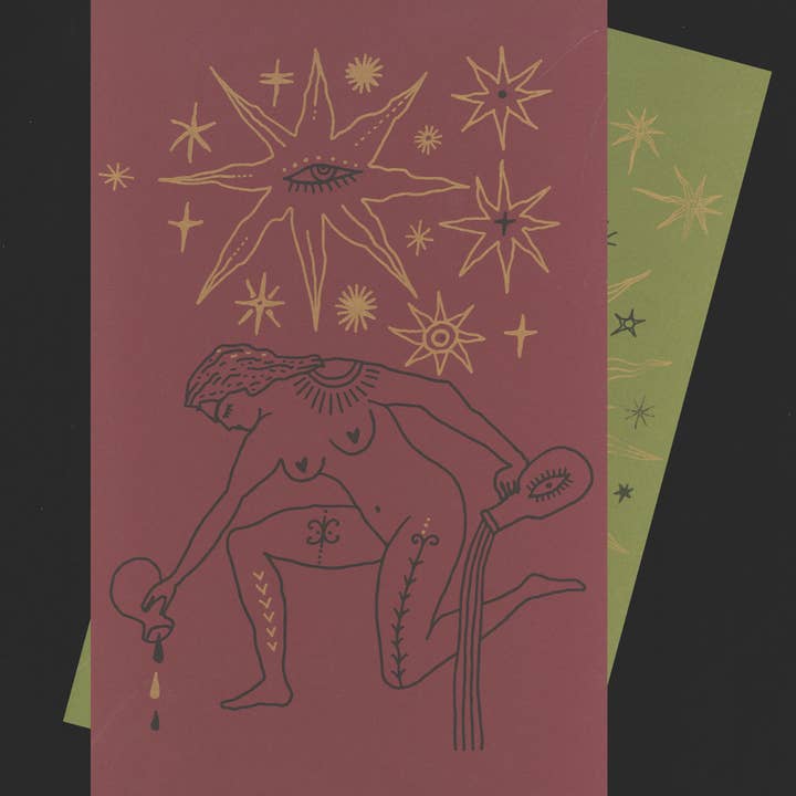 Stralende Vrouw en Sterren Geïllustreerde Risograph Poster voor wholesale door Back of Beyond Press