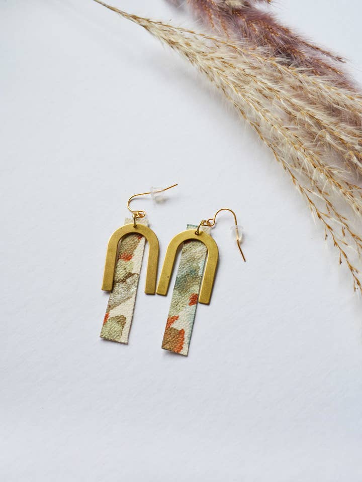 Canvas & Brass Arch Earring for wholesale by KT Lane Studio