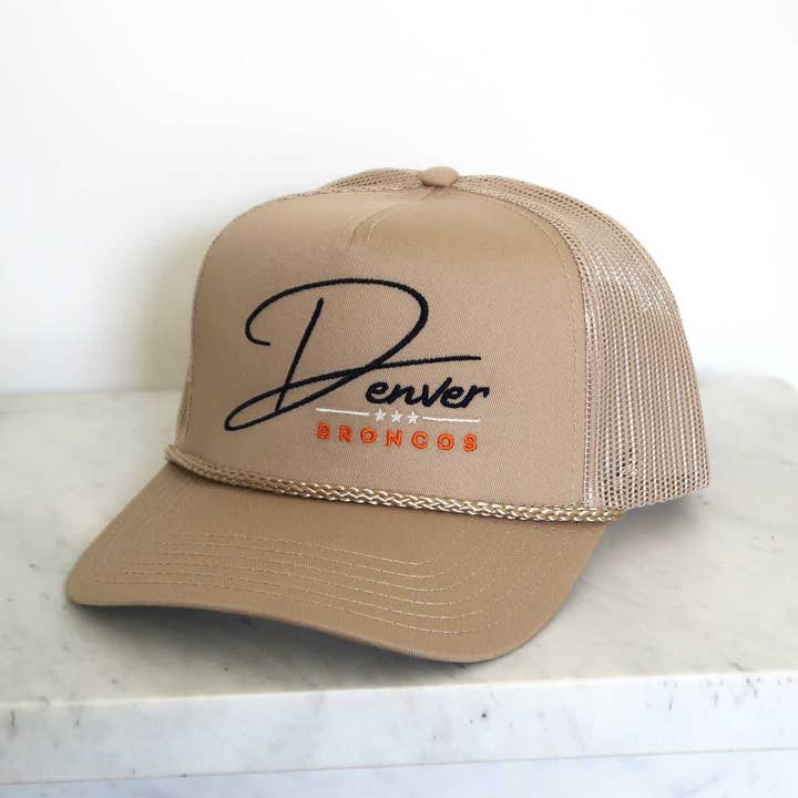 Sundrop - Wholesale Trucker Hat - Unisex - Denver Broncos Trucker Hat - Khaki Embroidered Vintage Vibes3
