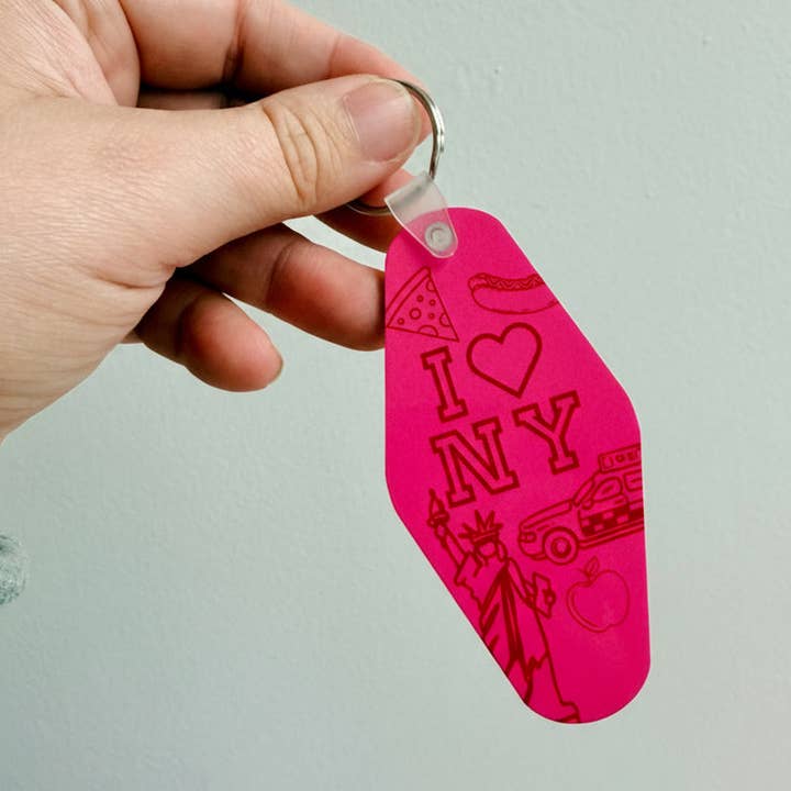 Motel Style Keychain, Pink New York Themed Icons for wholesale by Sonny Rising