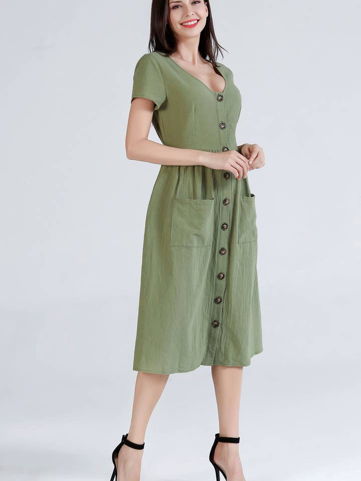 ePretty - Vendita all'ingrosso Vestito - Donna - TJ002 - Abito midi abbottonato con tasche2