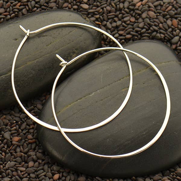 Nina Designs - Wholesale Hoop Earrings - Sterling Silver Half Hammered Circle Hoop Earrings 40mm
