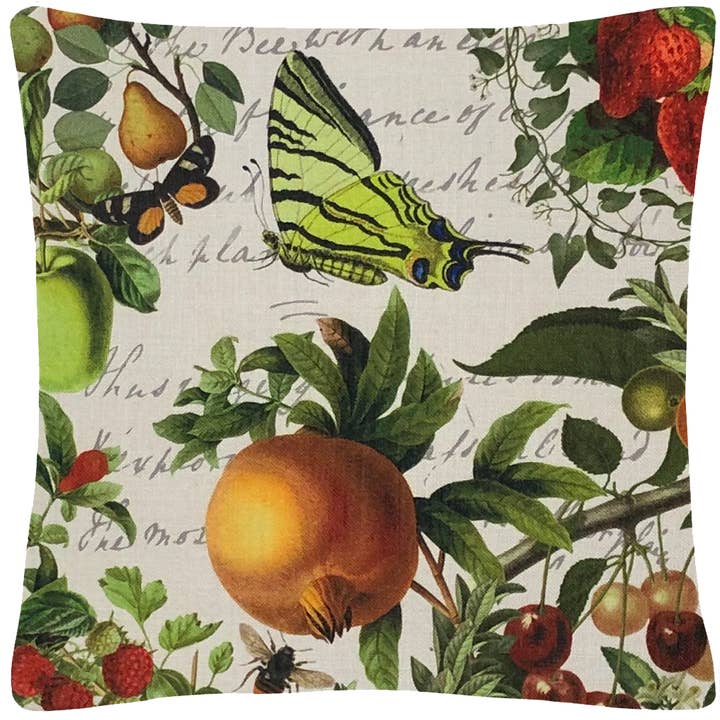 Butterfly & Fruit Throw Pillow Cover for wholesale by Golden Hill Studio