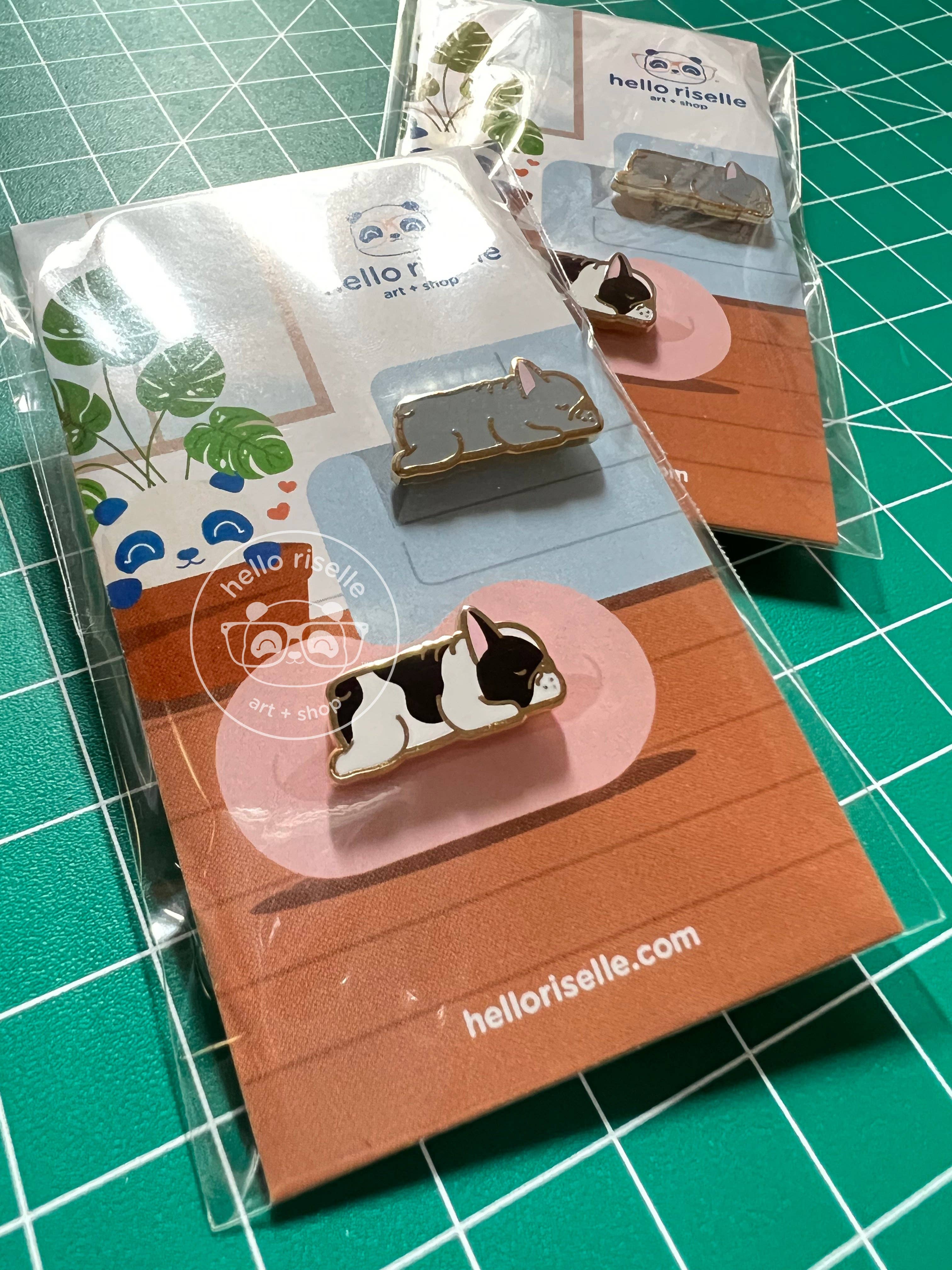 Hello Riselle | Art + Shop - Wholesale Lapel Pin/Button - Small Sleeping French Bulldog Enamel Pin3