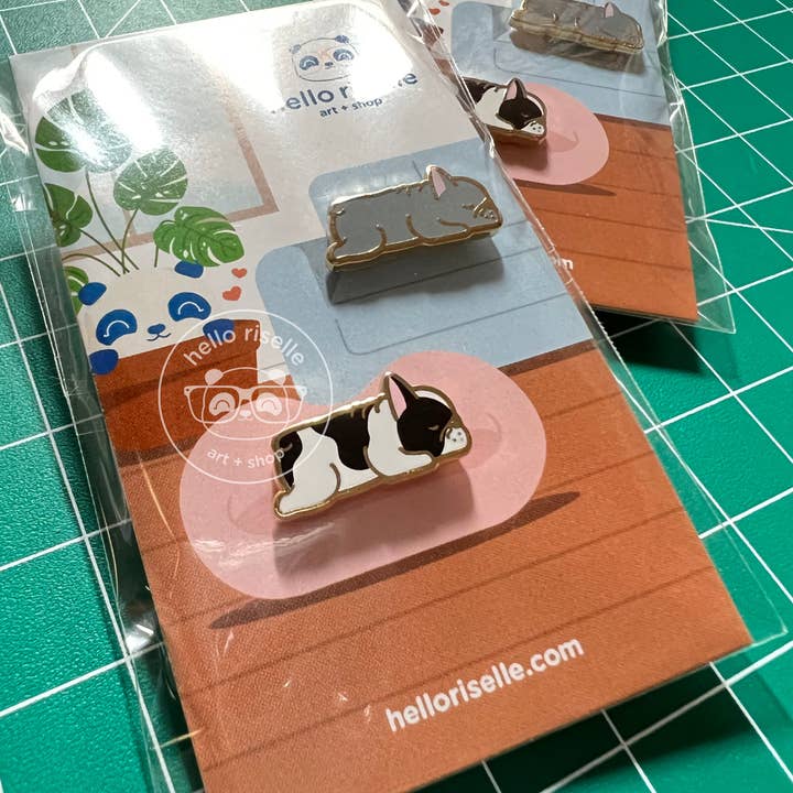 Hello Riselle | Art + Shop - Wholesale Lapel Pin/Button - Small Sleeping French Bulldog Enamel Pin3