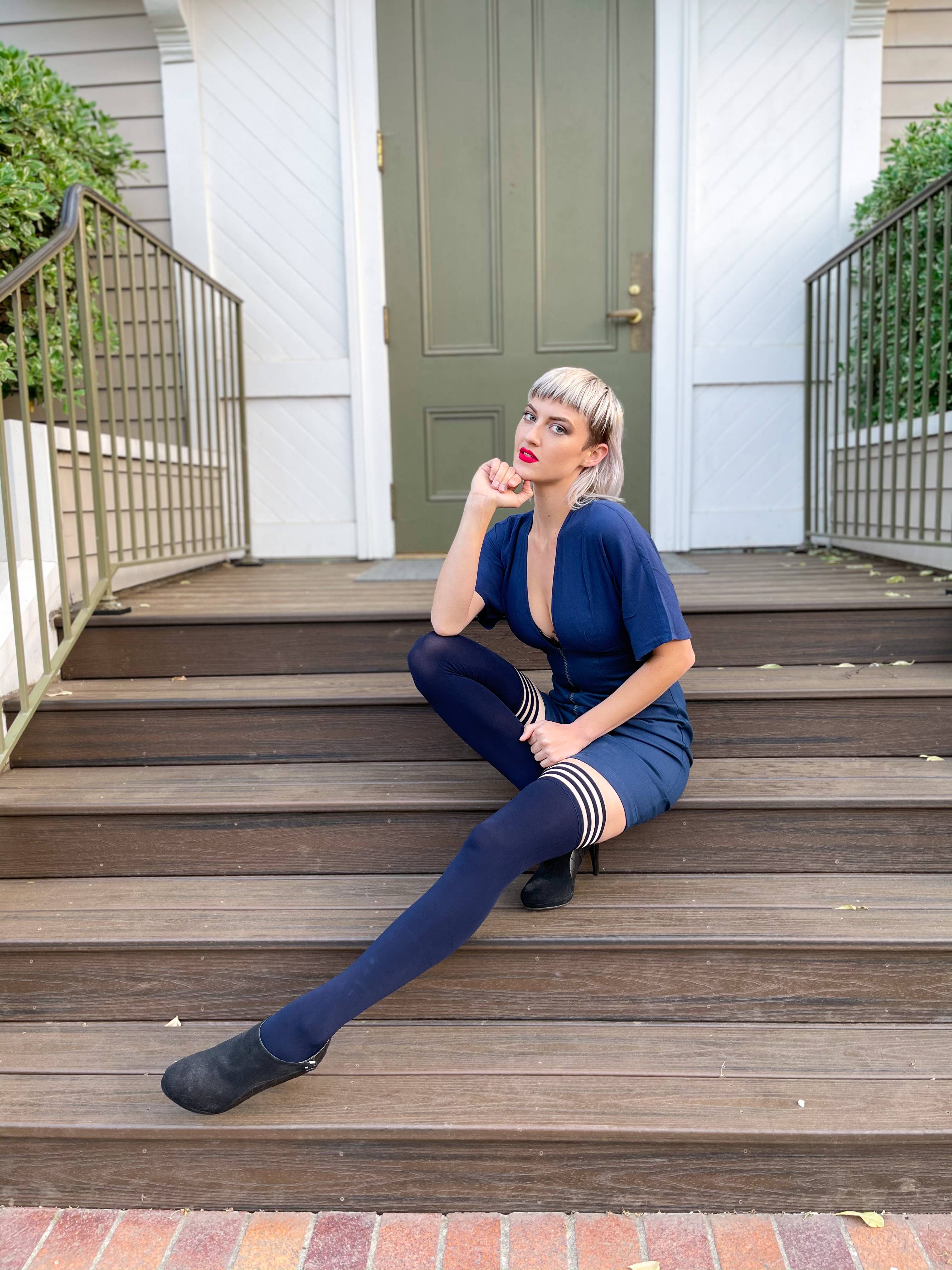 Kix'ies - Venta al por mayor Medias - Mujer - Calcetería: medias hasta el muslo, opacas, de color azul marino, de Selma7