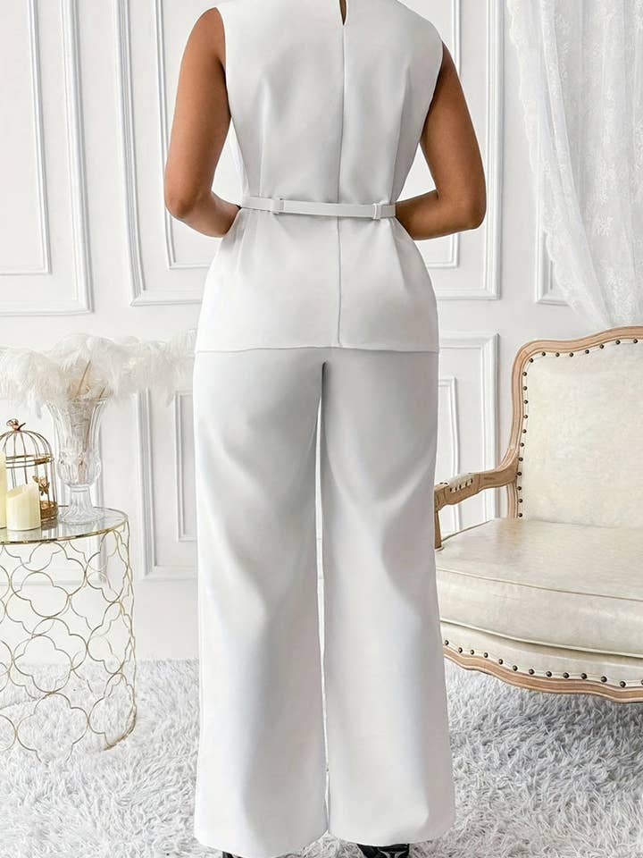 BLANC Ensemble élégant sans manches avec ceinture et pantalon en vente sur Faire4