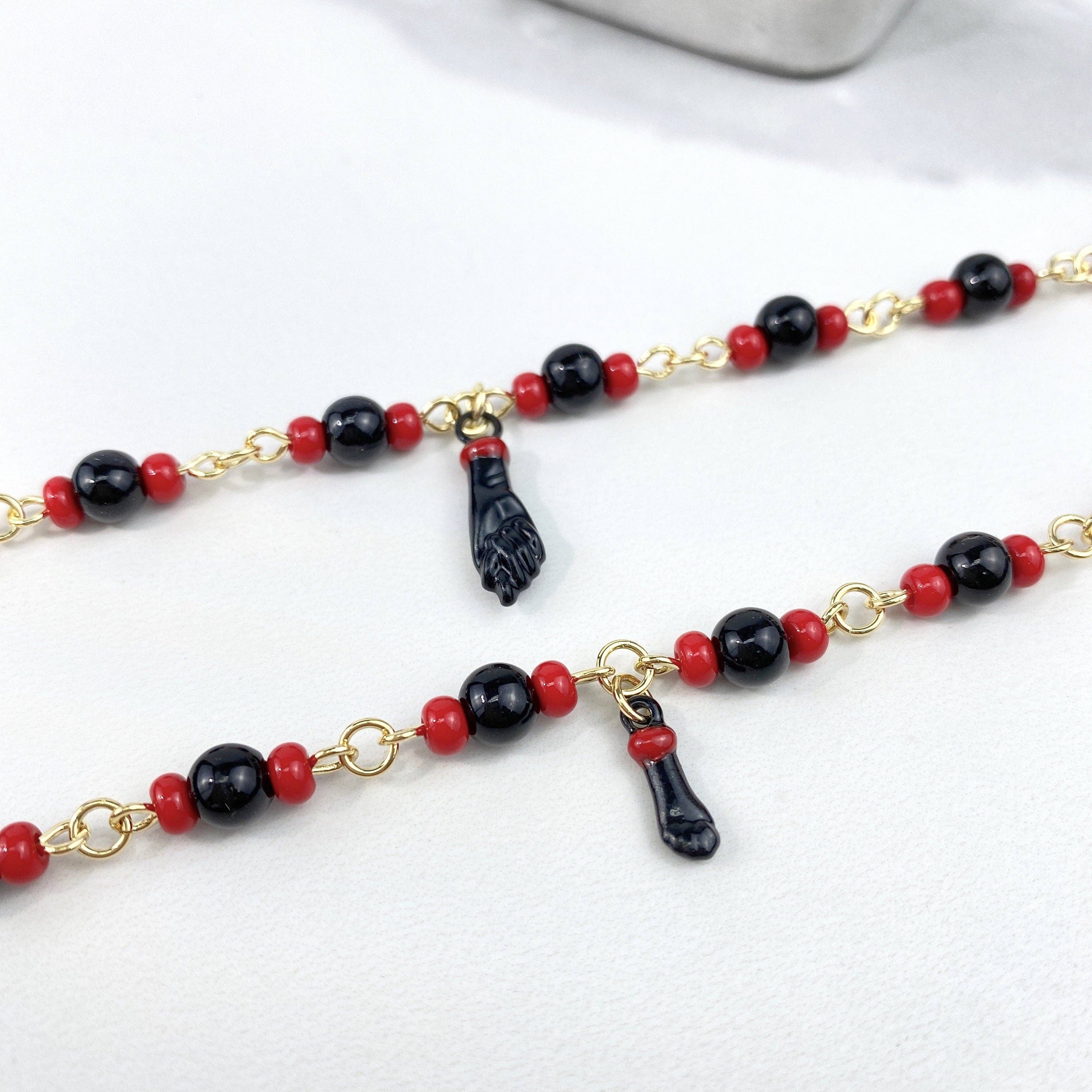 Luxus Accessories – wholesale Beaded bracelet – 18k Gold Filled Black & Red Figa Hand Beaded Bracelet2