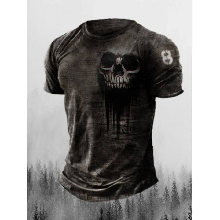 Camiseta de manga corta para hombre con calavera vintage para venta al por mayor de Tourtiwi