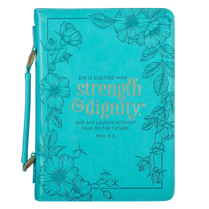 Bible Cover Fashion Teal Strength & Dignity Prov. 31:25 for wholesale by Christian Art Gifts