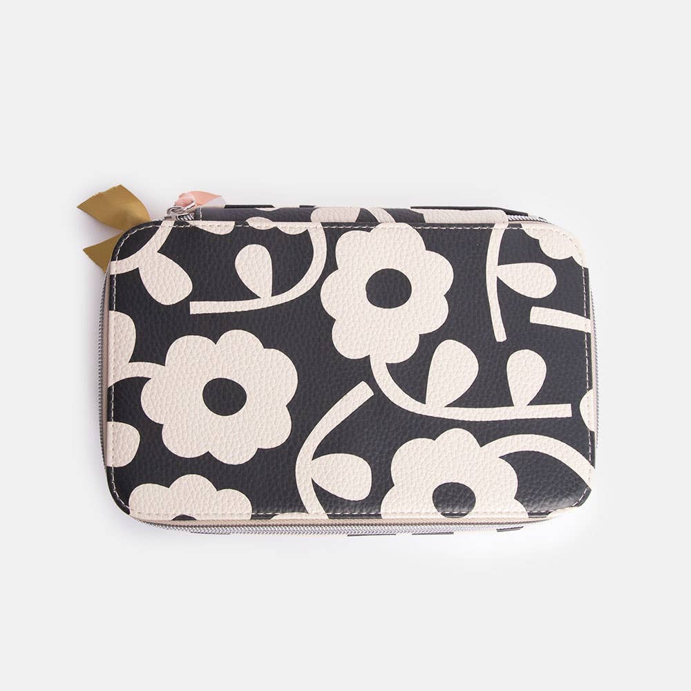 Caroline Gardner - Wholesale Makeup/Cosmetic Bag - Charcoal Mono Flower Make Up Bag Organiser3
