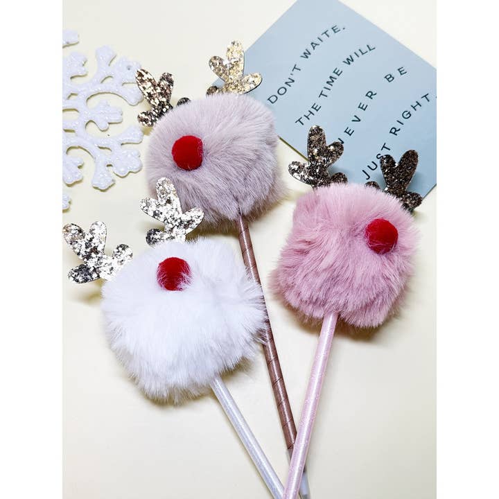 ASSORTED COLOR PomPomReindeer Pen for Christmas for wholesale on Faire6