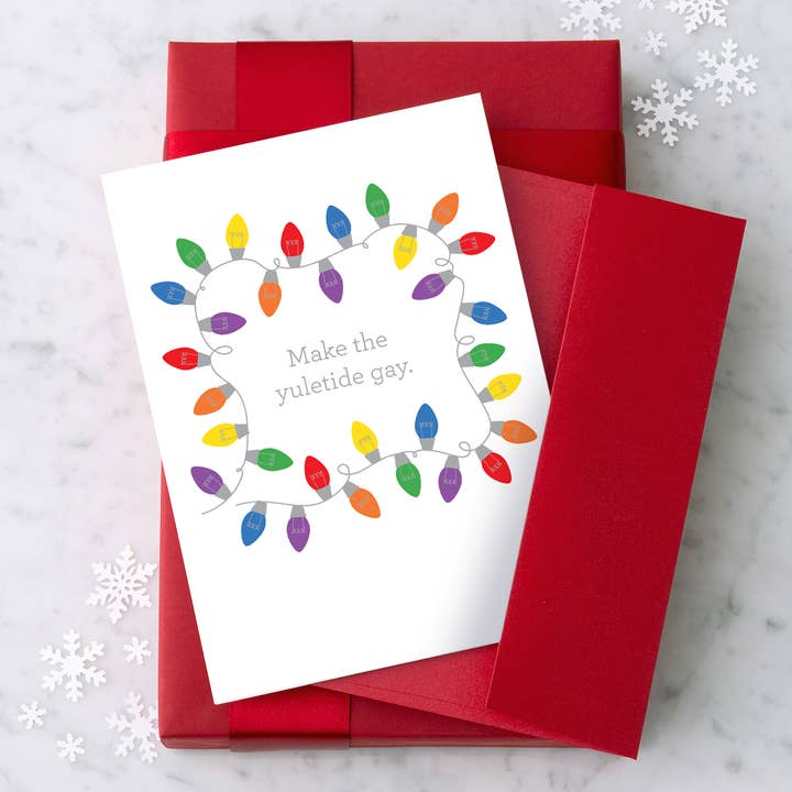 "Make the Yuletide Gay" Rainbow Christmas Card for wholesale by Design With Heart