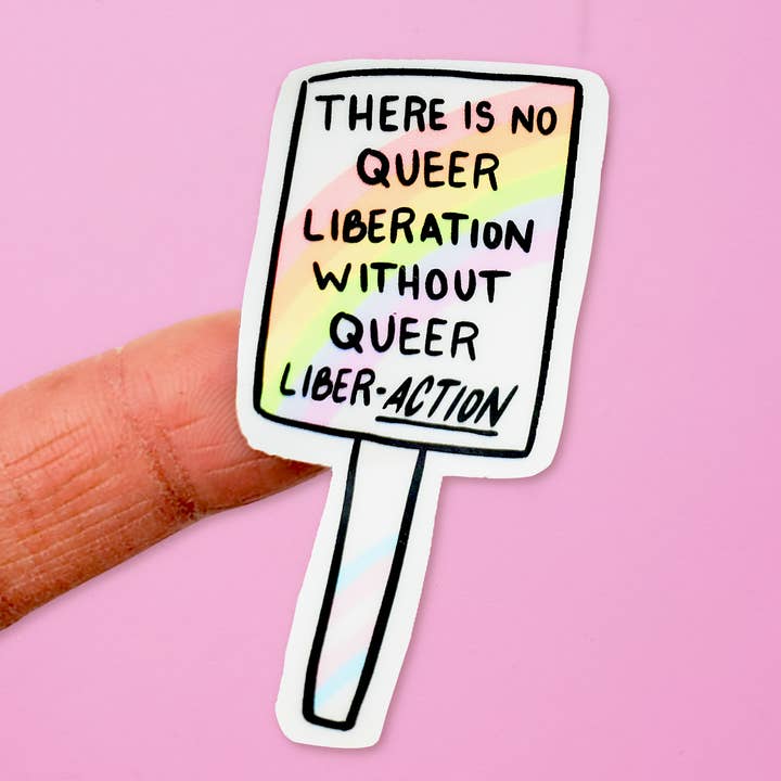 Autocollant Queer LiberAction pour la vente par Little Rainbow Paper Co