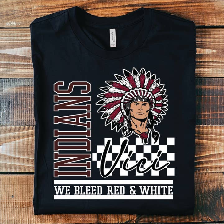 Brenda- Maglietta Vici Indians We Bleed Spirit per la vendita all'ingrosso da parte di Southern Attitude Designs Inc