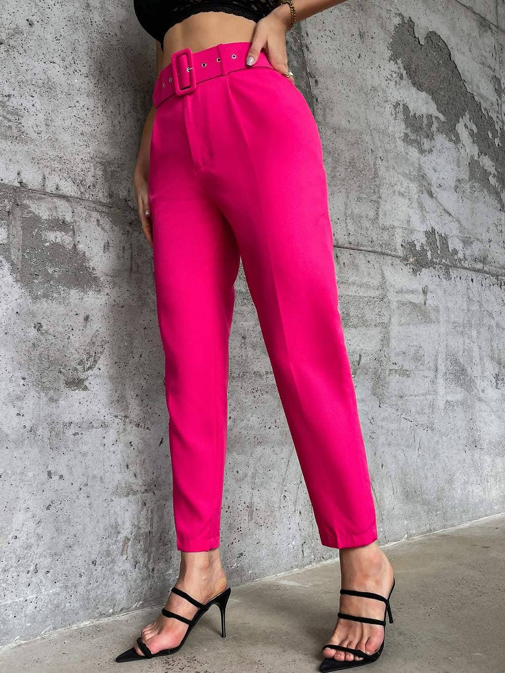 Queen Fashion - Wholesale Pants - Women's - solid belted tapered pants1
