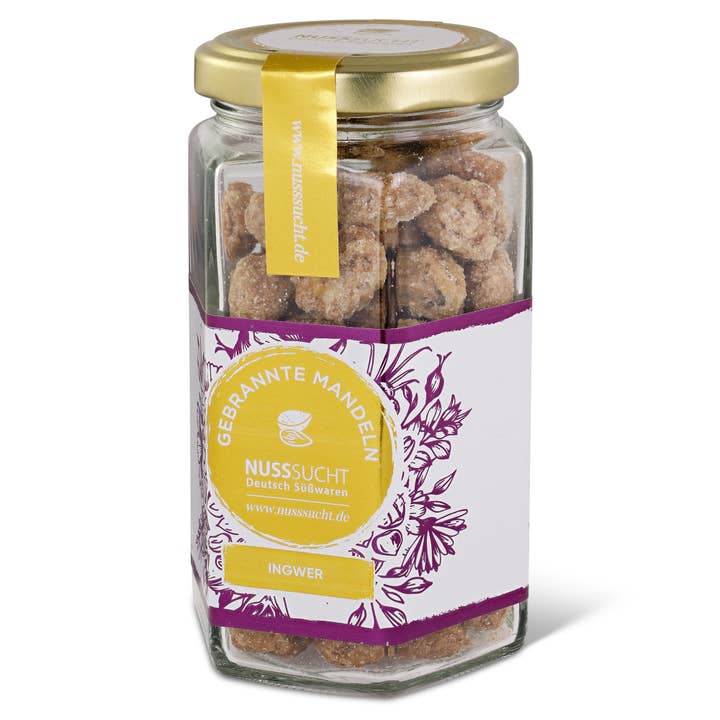 Roasted ginger almonds 125g jar for wholesale by Nusssucht Deutsch Süßwaren