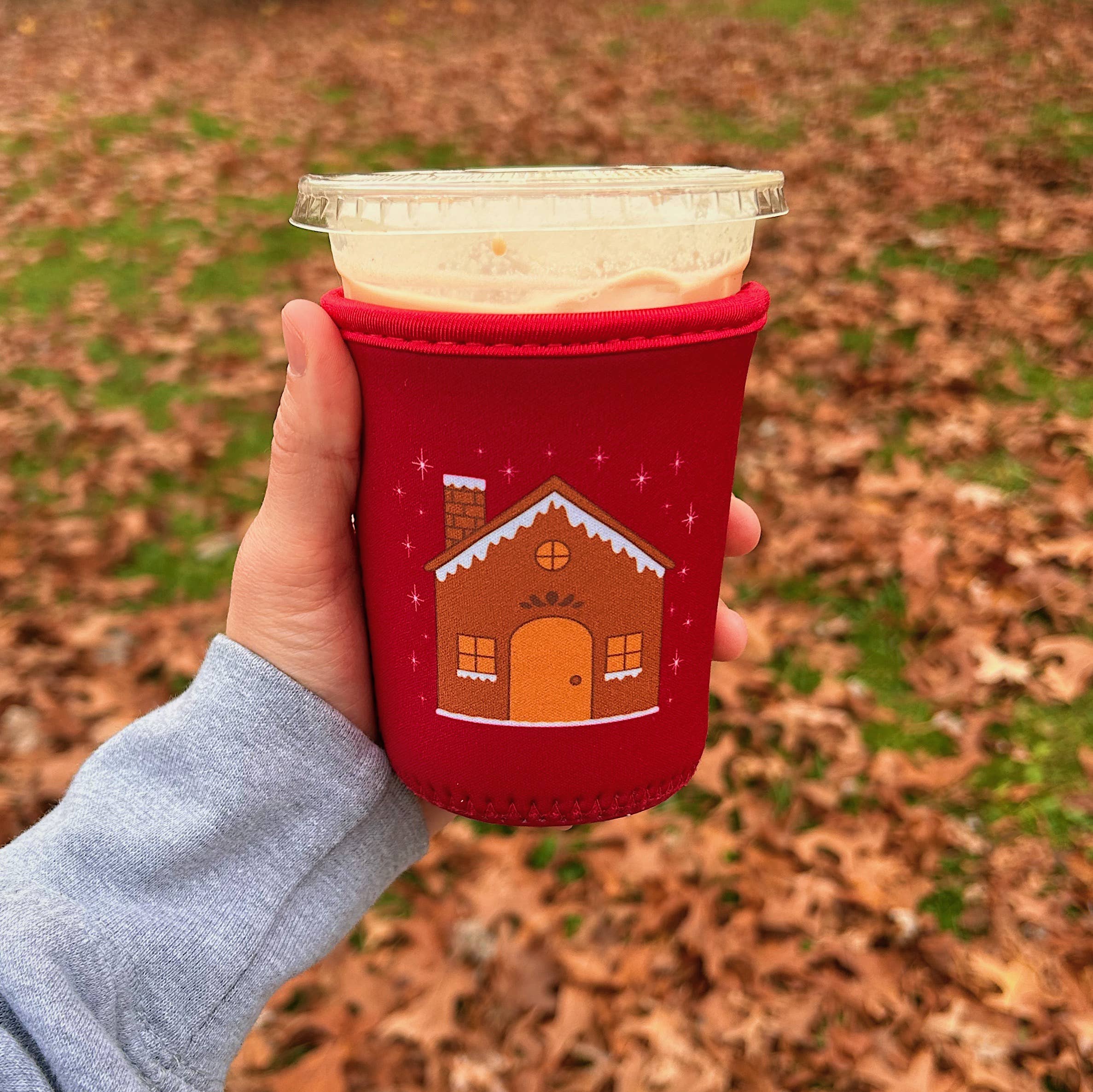 Sun and Mind Co. - Wholesale Drink Huggers & Koozies - Holiday Gingerbread House Iced Coffee Drink Sleeve0