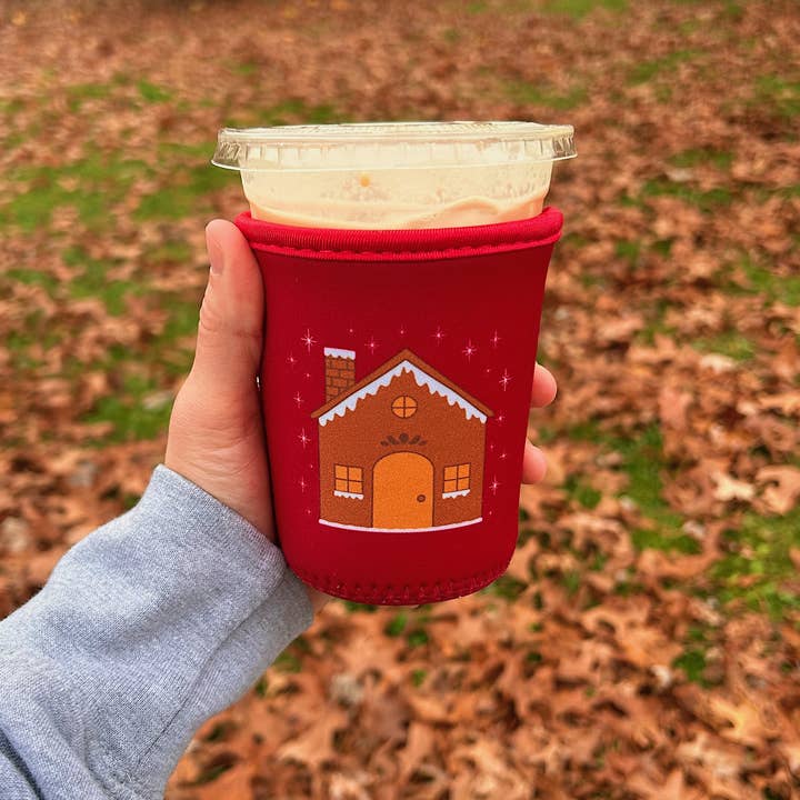 Sun and Mind Co. - Wholesale Drink Huggers & Koozies - Holiday Gingerbread House Iced Coffee Drink Sleeve