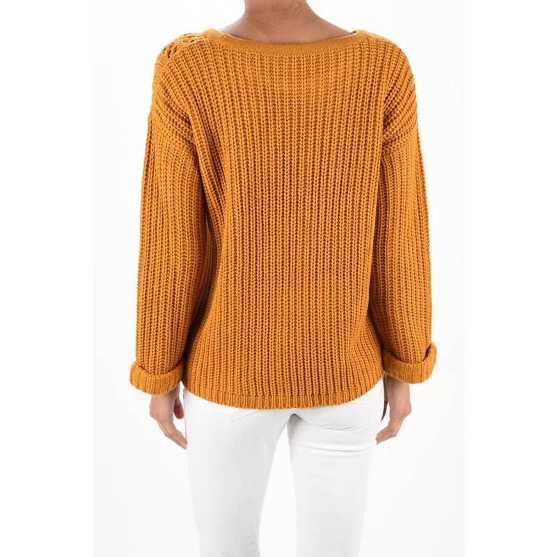 Mak - Wholesale Knit Sweater - Women's - Leaf Crochet Detailed Rolled Up Sleeve Sweater HB20522