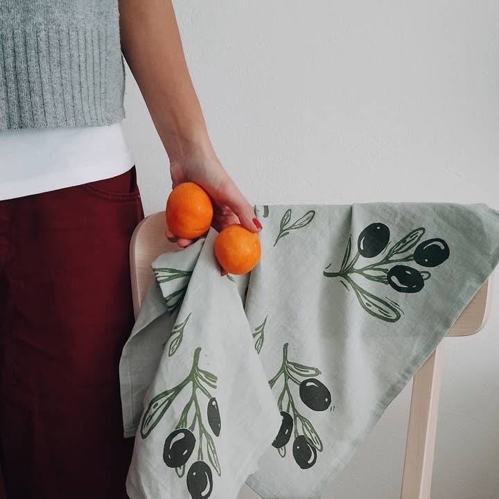 The Ink Job - Wholesale Tea Towel - Linen Tea Towel with Olive Branch Print9