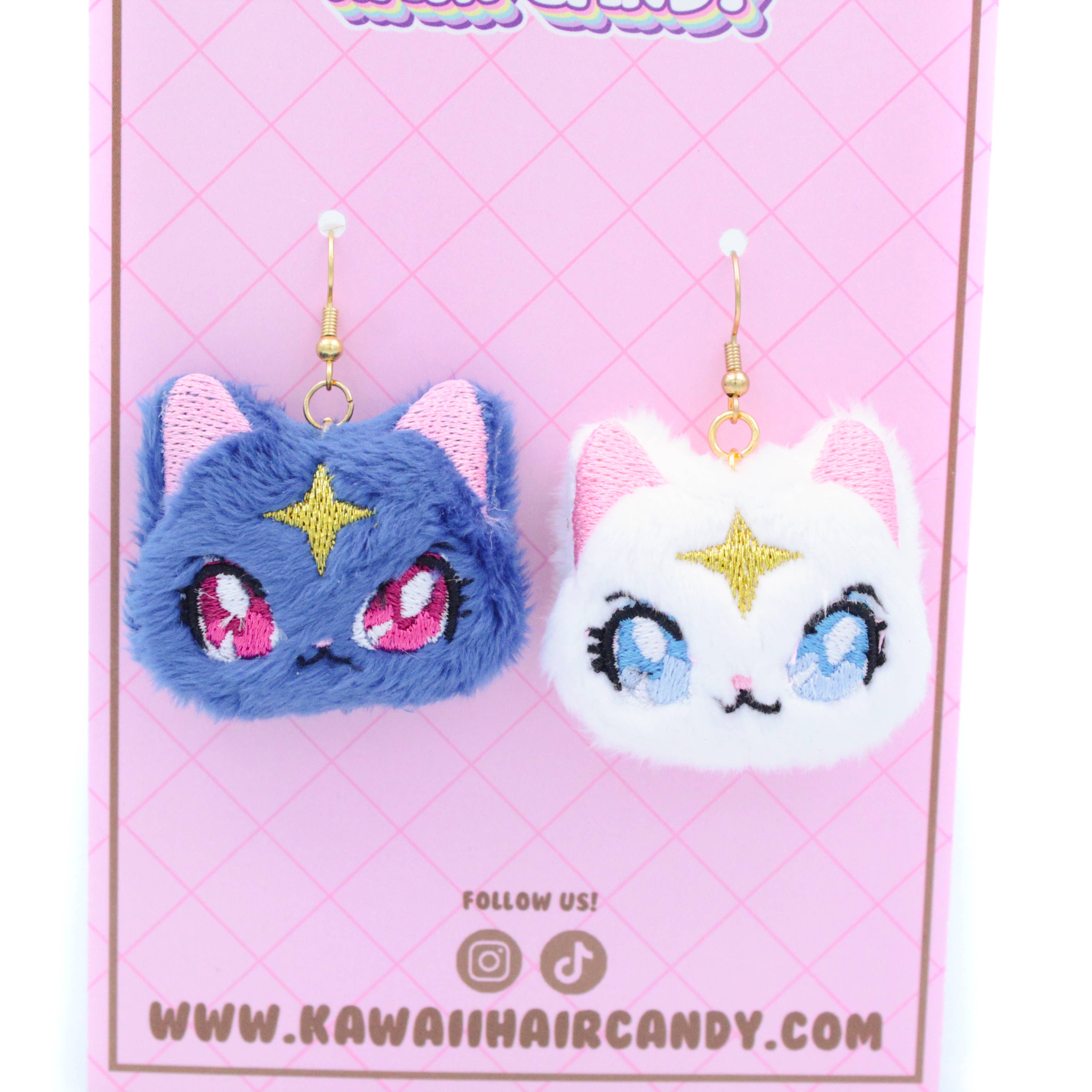 Kawaii Hair Candy - Wholesale Dangle Earrings - Plush Anime Style Kawaii Celestial Cat Earring Set Duo1