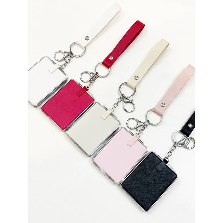 MIX COLOR Double Side Mirror with Strap and Key Ring for wholesale on Faire