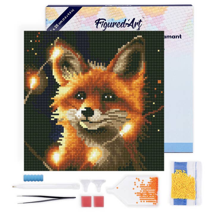 Mini Diamond Painting 25x25cm - Red Fox and Light - Framed for wholesale by Figured'Art (UK)