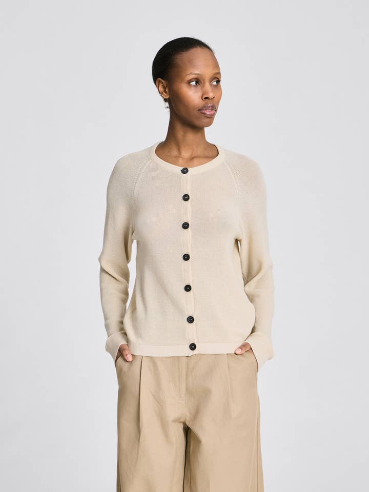 Ella L/S Cotton Rib Cardigan GOTS - Ecru for wholesale by gai-lisva