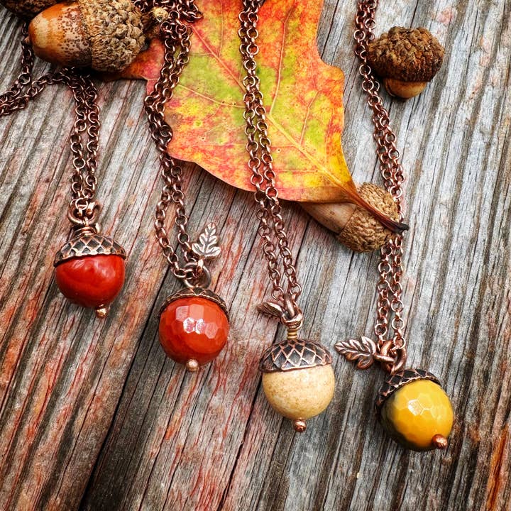 Acorn Necklace - Mookaite Jasper for wholesale by MergingMetals