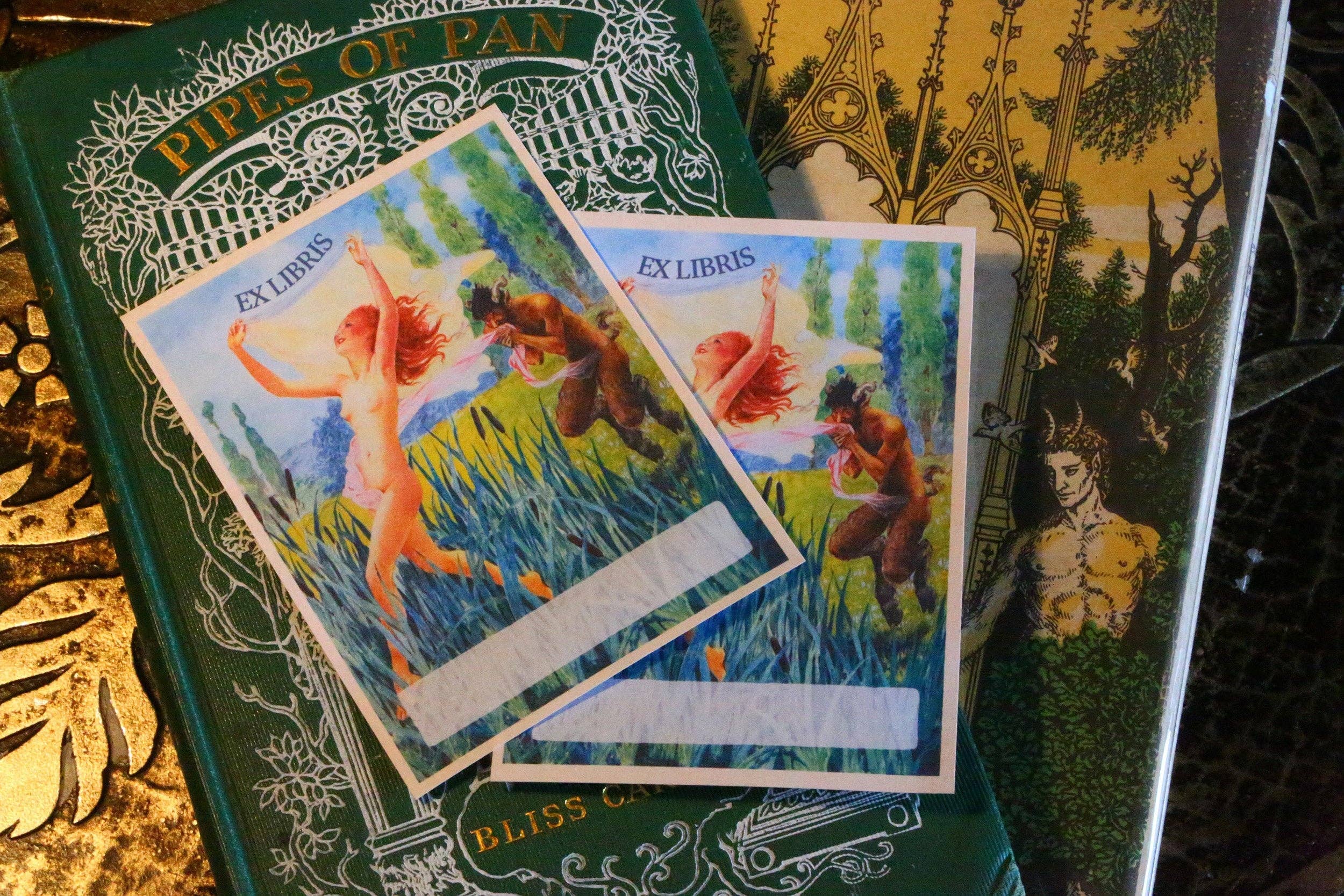 Ebon et Noir LLC - Wholesale Book Plate - Satyr Chasing Nymph, Gummed Paper Ex-Libris Bookplates1