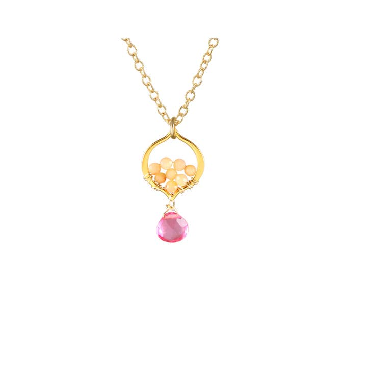 N-4003 RUBELLITE QUARTZ, CORAL QUARTZ NECKLACE for wholesale by Alicia Van Fleteren Jewelry Design