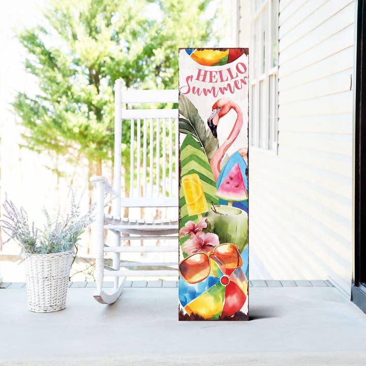 Hello Summer Porch Sign | Flamingo & Beach Ball Outdoor Decor | Multi Sizes | Perfect for Porch, Yard, Garden, or Front Door for wholesale by TX USA Corporation