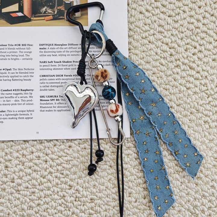 Dipped Shop - Vente Porte-clés – femme - Porte-clés en denim avec perles d'amour DP25B5534