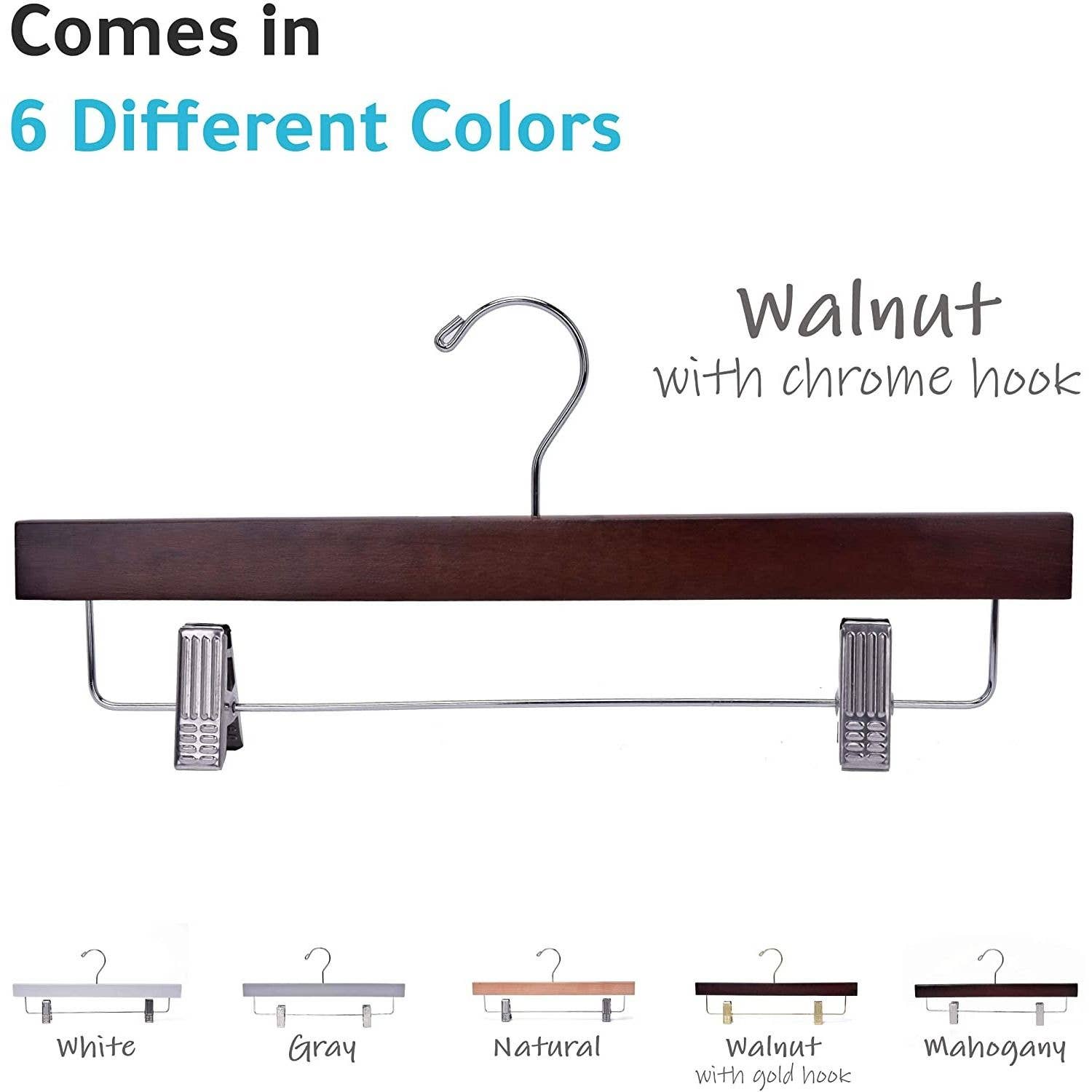 Quality Hangers - Wholesale Clothes Hangers - W023 - Wooden Straight Skirt Hangers-Walnut/Chrome Hook -1001