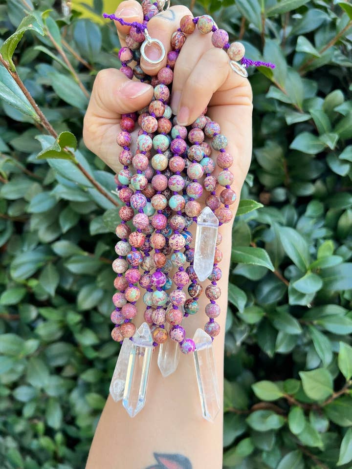 POLISHED QUARTZ & GALAXY JASPER Knotted necklace for wholesale by Wingostarrjewelry